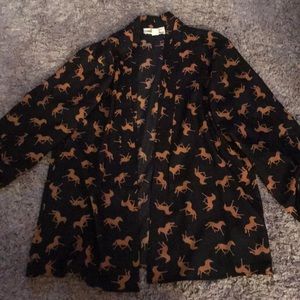 Black blazer with brown horses